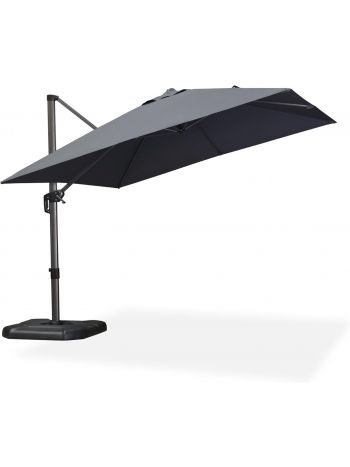 Sonnenschirm 300 x 300 cm Groß Ampelschirm mit Kurbel 360-Grad Drehbar mit Fußpedal und Kreuzsockel für Terrasse, Balkon Sonnenschutz, Grau