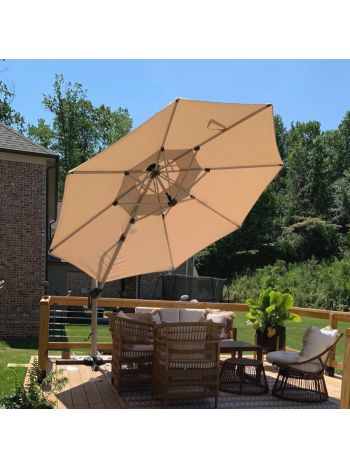 Sonnenschirm Balkon Ampelschirm 300 cm Durchmesser, Marktschirm Groß 360° Rotation, Gartenschirm mit Kurbel, Balkonschirm XXL, Sonnenschutz UV50+, Beige